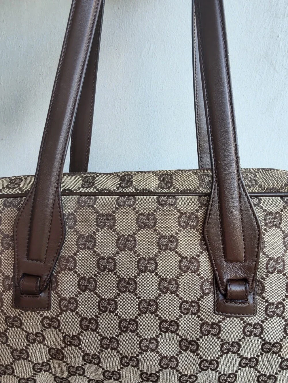 GUCCI Vtg GG Monogram Canvas Tote Briefcase Top Handle Shoulder Bag
